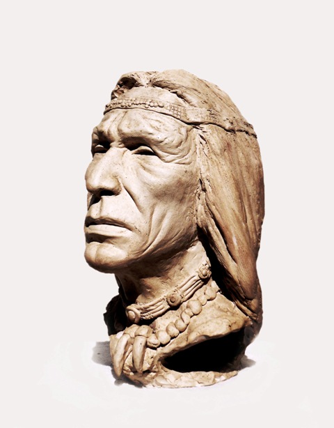 Indianer-Häuptling, Büste, Kopf, Terracotta