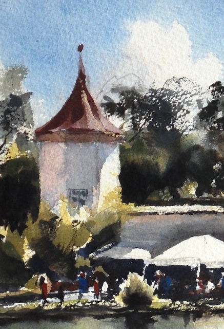 Aquarell Schloss Blutenburg München, Südlicher Turm